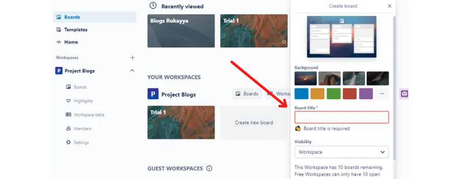 Create Workspace and Boards to collaborate among the team member