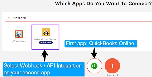 Select apps to connect QuickBooks Online using Webhook