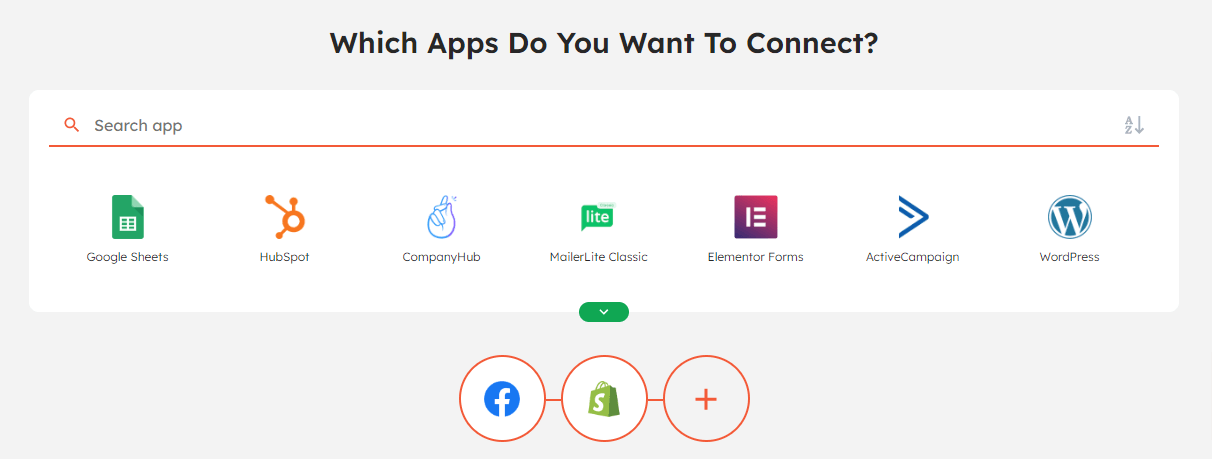  Integrately's app selection page.