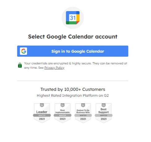 Securely connect Google Calendar to Integrately.