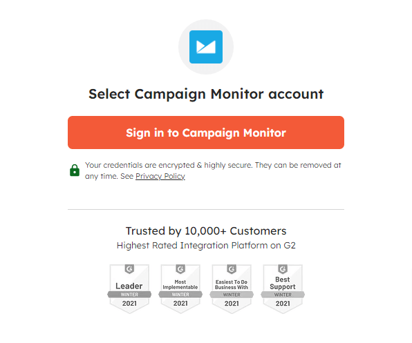 Campaign Monitor Sign in page.