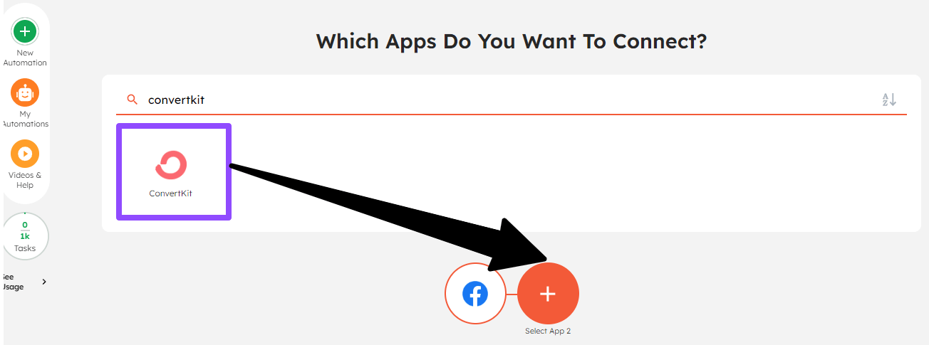 Select your action and trigger app to integrate Facebook Lead Ads & ConvertKit
