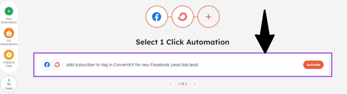 List of popular 1-click automations for Facebook Lead Ads + ConvertKit integration