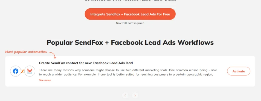 Facebook Lead Ads with sendFox Workflow