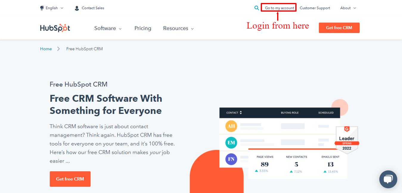 HubSpot Login page