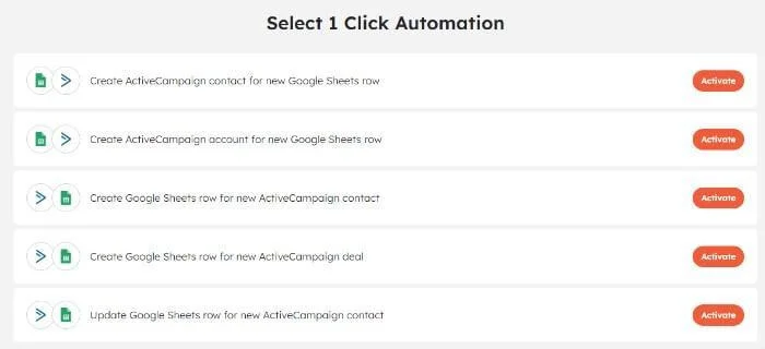 Integrately's 1 Click Automation page.