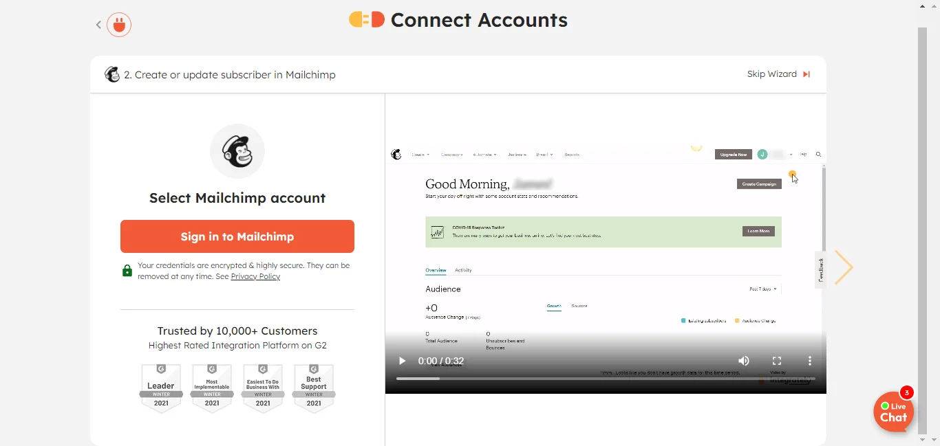 Securely connect your Mailchimp account with Integrately to set up integrations and automate workflows