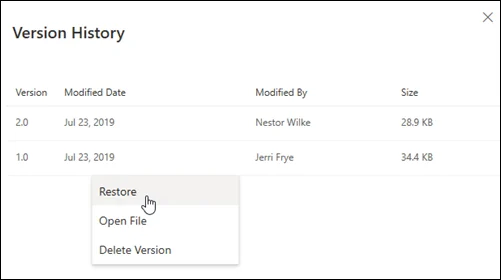 Steps to restore older file versions in Microsoft OneDrive