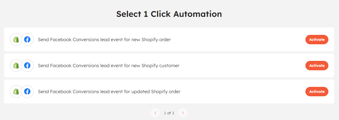 Integrately's ready 1 click automation page.