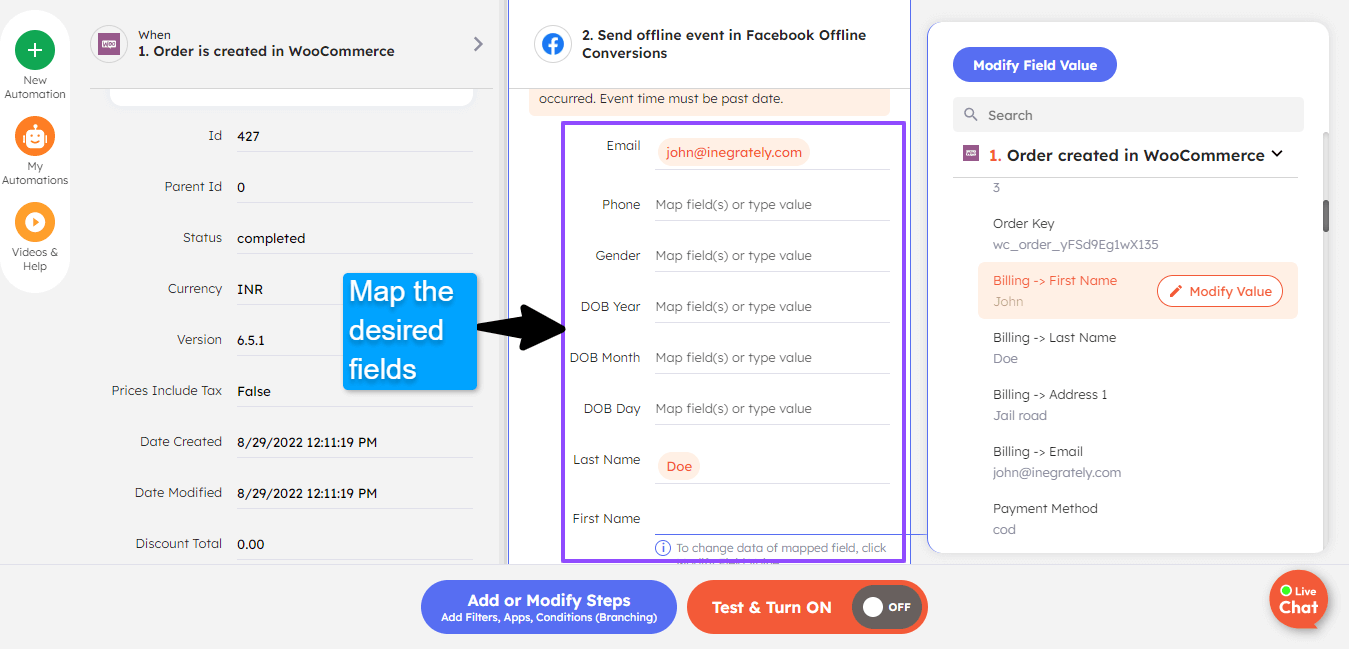 Map the desired fields for setting up your automation in Integrately