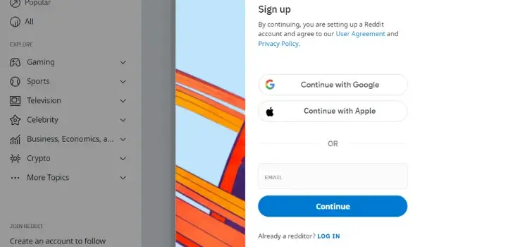 Reddit Login Page