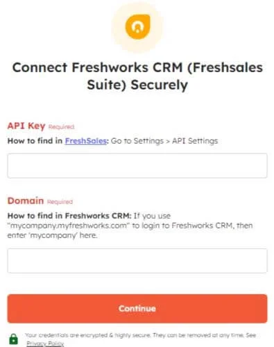 Securely connect Freshworks CRM account with Integrately