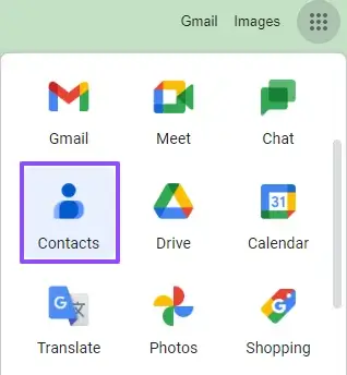 Google Contacts from the Google apps panel.