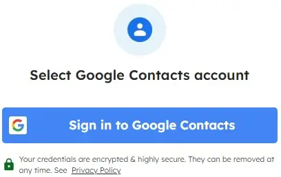 Sign in to connect your Google Contacts account with Integrately