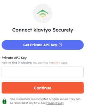 Securely connect klaviyo account with Integrately