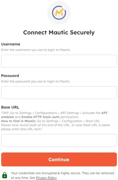 Connect Mautic account with Integrately