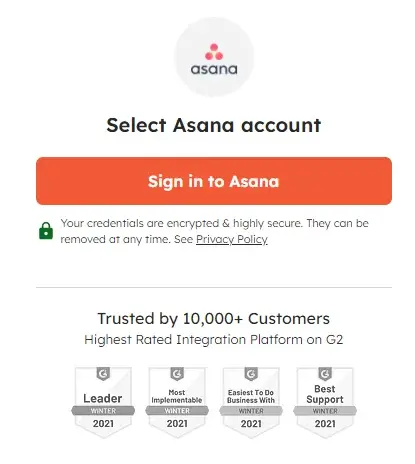 Securely connect Asana with Integrately
