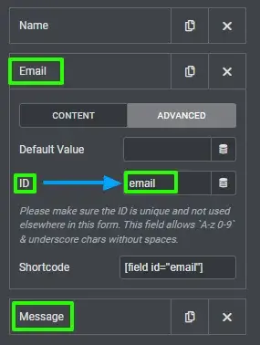 Setting field IDs in Elementor Forms