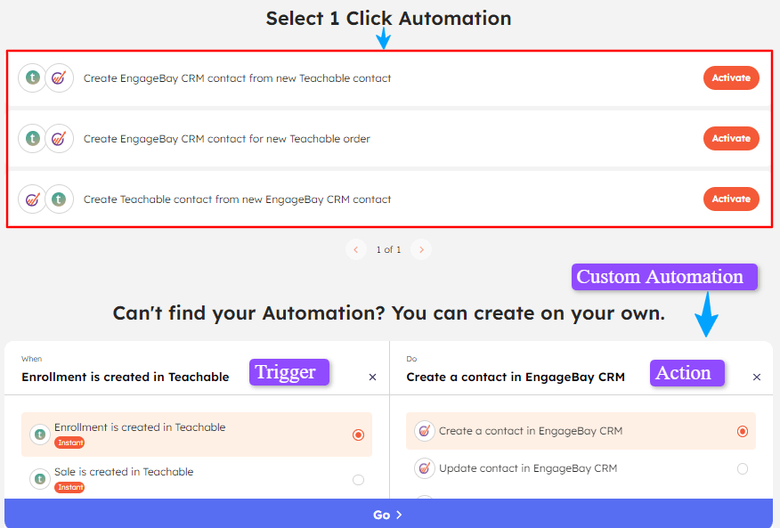 Custom Automation page of Integrately