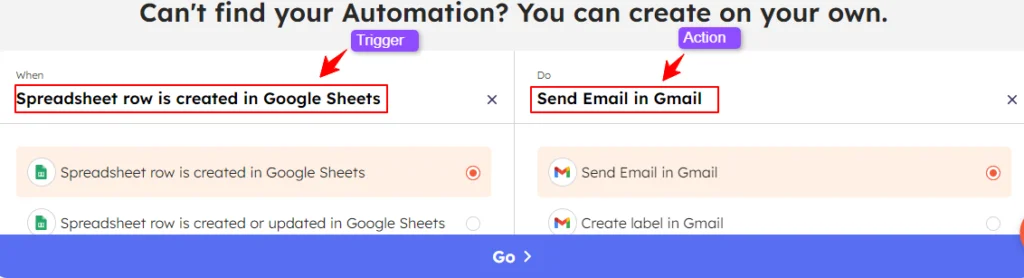 Set up Google Sheets custom automation using trigger and action