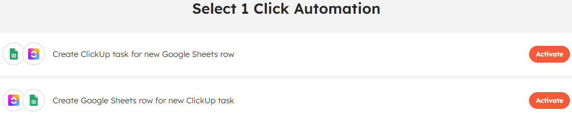 1-click automations for ClickUp & Google Sheets integration