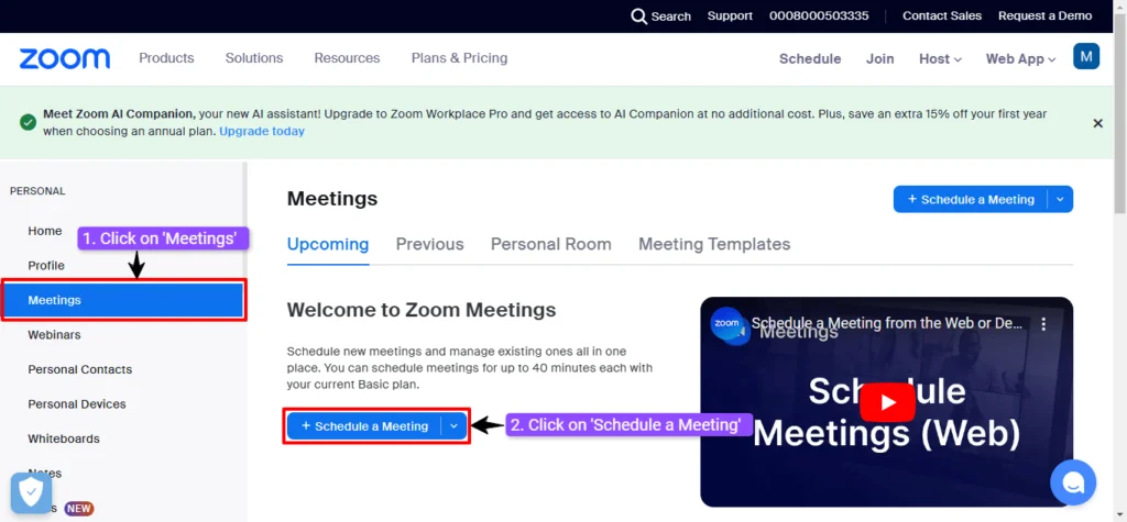 Steps to schedule a meeting on Zoom