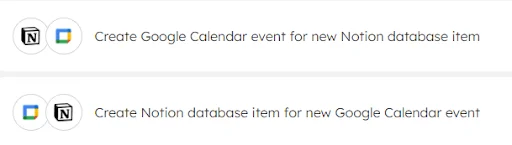 text: 1- click automations for  Notion +Goggle calendar 2-way sync