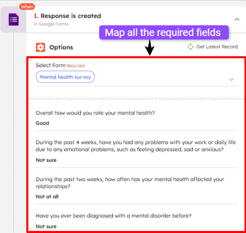 Map the necessary fields