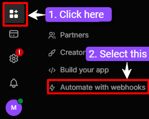 Settings to add webhook URL