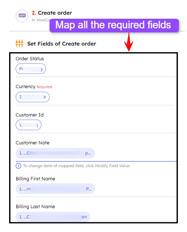 Map the required fields
