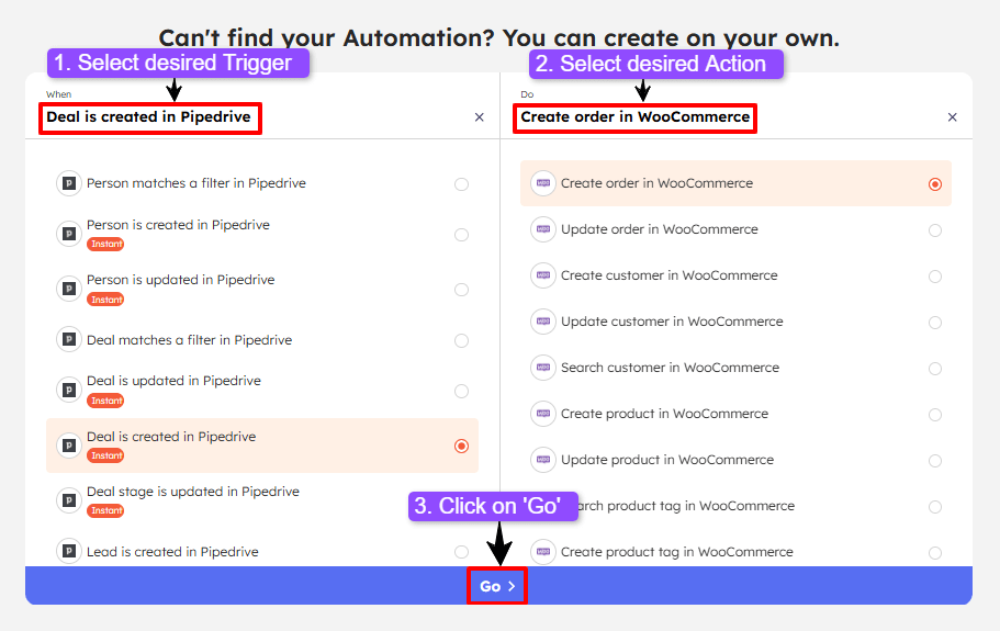 Select trigger and action