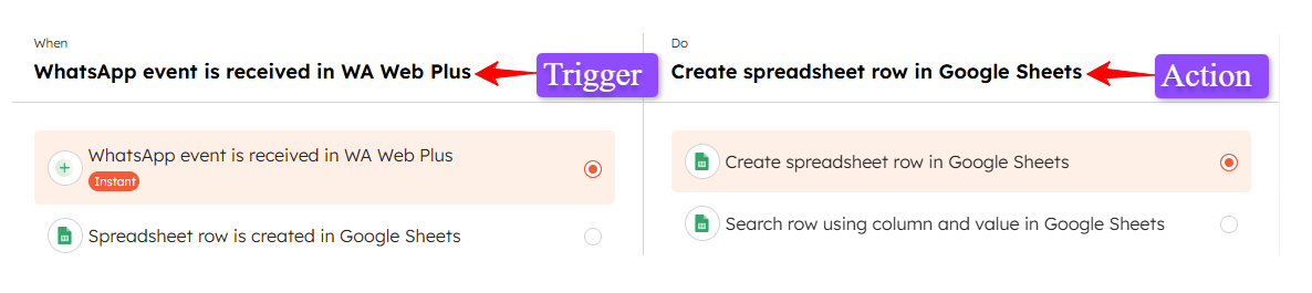 How to select trigger and action from the list in Integrately