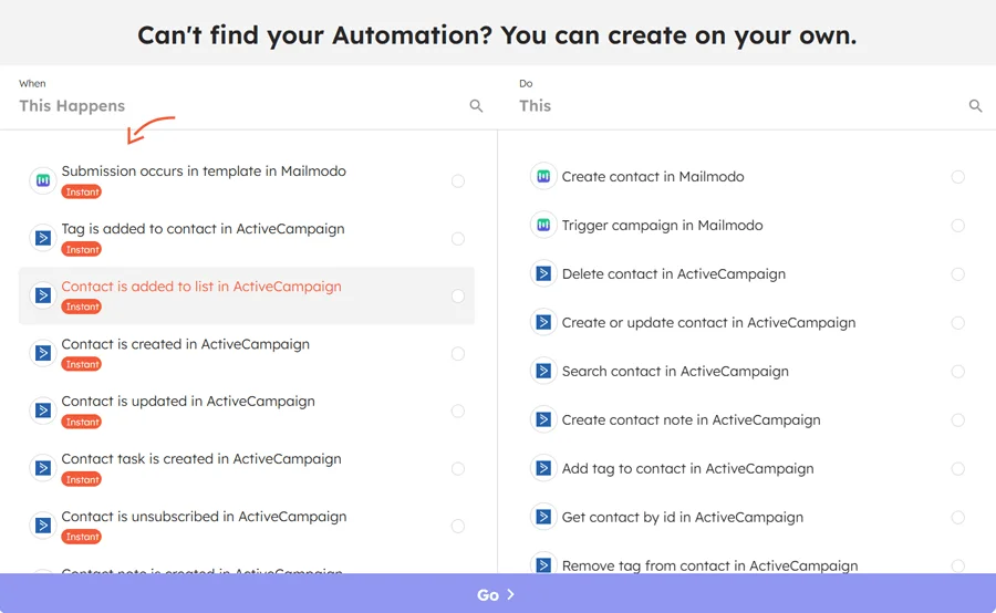 List of supported triggers and actions for the Mailmodo integration