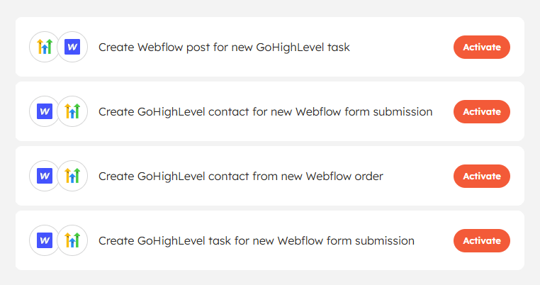 How to select 1-click automation for GoHighlevel Webflow integration